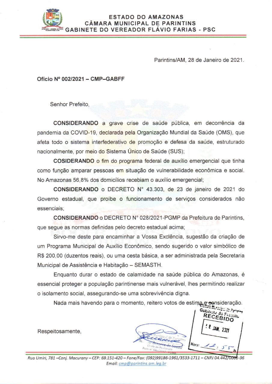 Vereador Flávio Farias agradece equipe da SEMASTH por responder Ofício e beneficiar famílias com cestas básicas